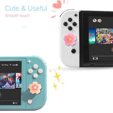 PERFECTSIGHT Switch Joycon Thumb Grip Caps, Kawaii Cute Sakura Soft Silicone Joystick Cover Compatible with Nintendo Switch OLED Switch Lite Thumbstick Analog Stick Grips Button Covers