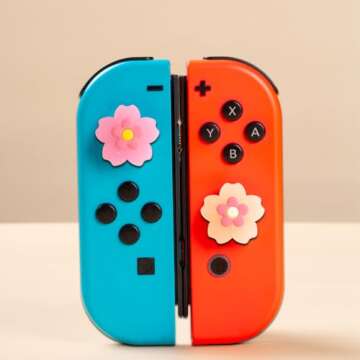 PERFECTSIGHT Switch Joycon Thumb Grip Caps, Kawaii Cute Sakura Soft Silicone Joystick Cover Compatible with Nintendo Switch OLED Switch Lite Thumbstick Analog Stick Grips Button Covers