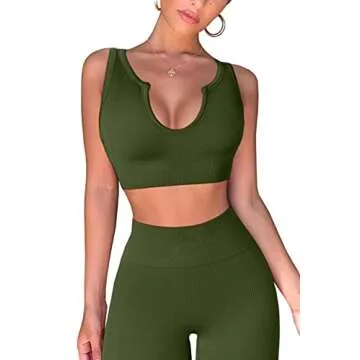 QINSEN Women's Yoga Pants Bodycon 2 Piece Outfit in Army Green