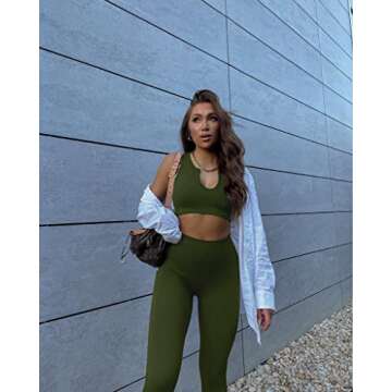 QINSEN Women's Yoga Pants Bodycon 2 Piece Outfit in Army Green