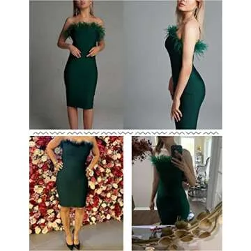 whoinshop Women's Sexy Off Shoulder Feather Bandage Evening Club Party Dress Green