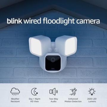 Blink Wired Floodlight Camera - Smart security camera, 2600 lumens, HD live view, enhanced motion detection, built-in siren, Works with Alexa – 1 camera (White)
