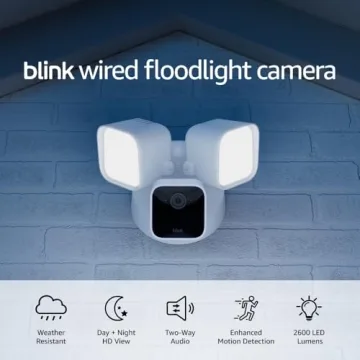 Blink Wired Floodlight Camera - Smart security camera, 2600 lumens, HD live view, enhanced motion detection, built-in siren, Works with Alexa – 1 camera (White)