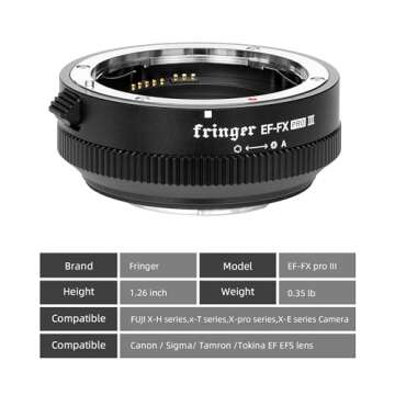 Fringer EF-FX PRO II Fuji Canon EF to Fuji X Adapter Autofocus Compatible with Canon EOS EF Lens to Fuji X Mount X-T4 X-T3 XT2 XT20 XH1 X100V X-H X-T X-PRO X-T30