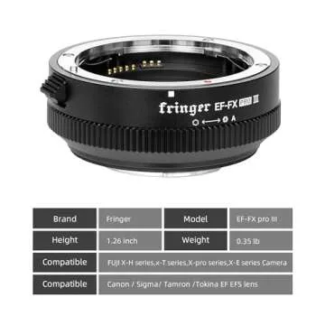 Fringer EF-FX PRO II Fuji Canon EF to Fuji X Adapter Autofocus Compatible with Canon EOS EF Lens to Fuji X Mount X-T4 X-T3 XT2 XT20 XH1 X100V X-H X-T X-PRO X-T30