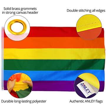 Anley Fly Breeze 3x5 Foot Rainbow Pride Flag - Vivid Color and Fade proof - Canvas Header and Double...