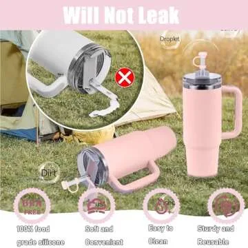 SEMATA（2+2 2PCS Silicone Straw Cover for Stanley Cup 2PCS Cute Glitter Bow Charms Straw Toppers for Stanley Cup 30&40 Oz Stanley Straw Cover for Tumblers Stanley Cup Accessories(Pink)