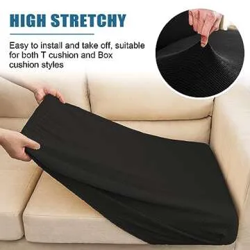 NC HOME Water Repellent Sofa Cushion Slipcovers, Stretch Spandex Couch Cushion Covers, Furniture Protector Slipcovers Slip Cover for Sofa Seat (Loveseat Cushion, Black)