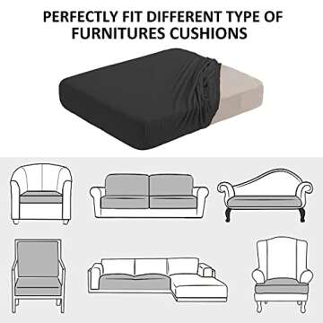 NC HOME Water Repellent Sofa Cushion Slipcovers, Stretch Spandex Couch Cushion Covers, Furniture Protector Slipcovers Slip Cover for Sofa Seat (Loveseat Cushion, Black)