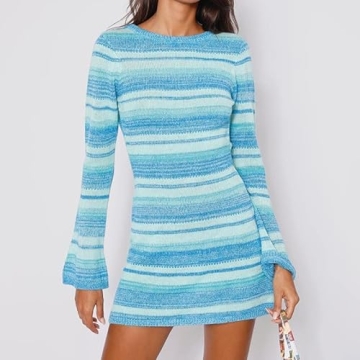 NUFIWI Backless Long Sleeve Knitted Mini Bodycon Dress