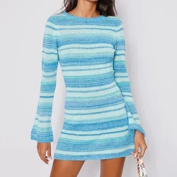 NUFIWI Backless Long Sleeve Knitted Mini Bodycon Dress