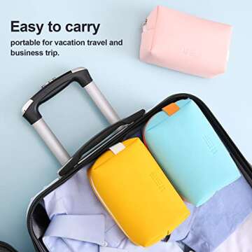 Small Makeup Bag Portable Cute Travel Makeup Bag for Women Zipper Pouch Makeup Organizer Bag PU Leather Waterproof Cute Toiletry Bags(light blue)