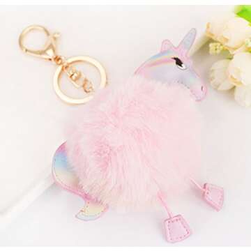 Unicorn Key chains Lovely Fluffy Fur Horse Bag Pendant Keychain for Girls Charm Keyring Handbag Car Pendant Supplies