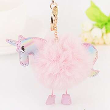 Unicorn Key chains Lovely Fluffy Fur Horse Bag Pendant Keychain for Girls Charm Keyring Handbag Car Pendant Supplies