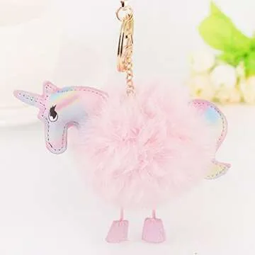 Unicorn Key chains Lovely Fluffy Fur Horse Bag Pendant Keychain for Girls Charm Keyring Handbag Car Pendant Supplies