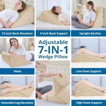 SASTTIE Wedge Pillow - Adjustable Bed Wedge for Surgery Recovery, Sleep Support, and Pain Relief, Be...