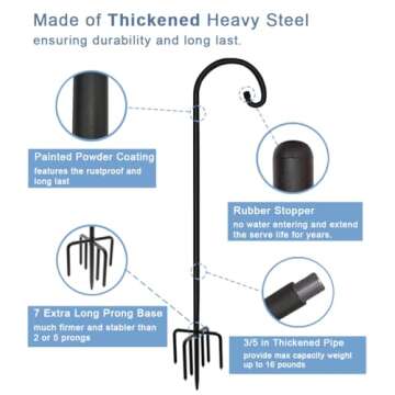 Artigarden 76 inch Outdoor Shepherd Hook with 5 Prong Base (2 Packs), Adjustable Heavy Duty Garden H...