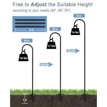 Artigarden 76 inch Outdoor Shepherd Hook with 5 Prong Base (2 Packs), Adjustable Heavy Duty Garden Hanging Stake for Bird Feeder Solar Light Plant Hanger Wedding Decor, Matte Black
