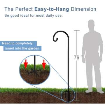 Artigarden 76 inch Outdoor Shepherd Hook with 5 Prong Base (2 Packs), Adjustable Heavy Duty Garden Hanging Stake for Bird Feeder Solar Light Plant Hanger Wedding Decor, Matte Black