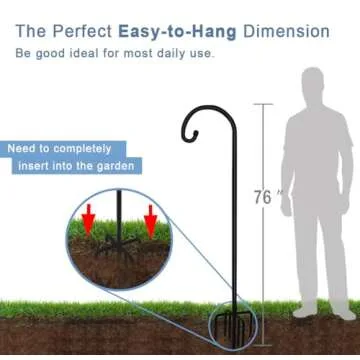 Artigarden 76 inch Outdoor Shepherd Hook with 5 Prong Base (2 Packs), Adjustable Heavy Duty Garden Hanging Stake for Bird Feeder Solar Light Plant Hanger Wedding Decor, Matte Black