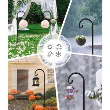 Artigarden 76 inch Outdoor Shepherd Hook with 5 Prong Base (2 Packs), Adjustable Heavy Duty Garden Hanging Stake for Bird Feeder Solar Light Plant Hanger Wedding Decor, Matte Black