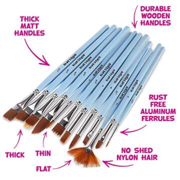 Blue Squid Watercolor Paint Brushes Set of 12 - Professional Artist Brush Set with Soft Synthetic Nylon Bristles - Art Brushes Ideal for Watercolor, Acrylic, Face & Body Painting for Kids to Adults