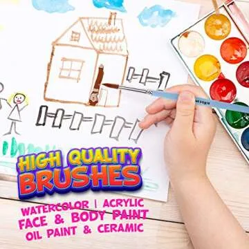 Blue Squid Watercolor Paint Brushes Set of 12 - Professional Artist Brush Set with Soft Synthetic Nylon Bristles - Art Brushes Ideal for Watercolor, Acrylic, Face & Body Painting for Kids to Adults