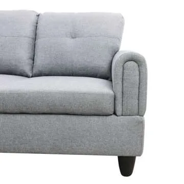 TABBC 97 Inch Modern L Shape Sectional Sofa Set, Upholstered Corner Couch with Storage Ottoman & Right Chaise Lounge, Linen Tufted Cushions, for Living Room, Apartment, Grey