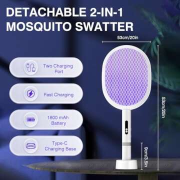PALONE Electric Fly Swatter, Type-C Rechargeable Bug Zapper Racket, Detachable, Handheld and Auto Za...