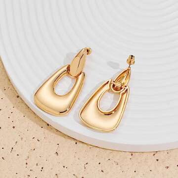 VEDAIM Large Geometric Drop Dangle Earrings for Women 18K Gold Long Waterdrop Link Dangle Earrings Trendy Jewelry