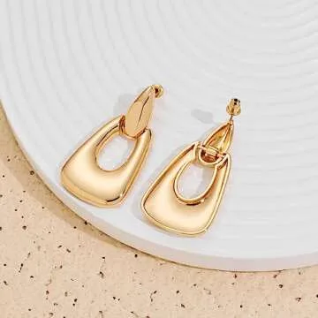 VEDAIM Large Geometric Drop Dangle Earrings for Women 18K Gold Long Waterdrop Link Dangle Earrings Trendy Jewelry