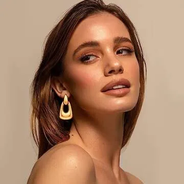 VEDAIM Large Geometric Drop Dangle Earrings for Women 18K Gold Long Waterdrop Link Dangle Earrings Trendy Jewelry