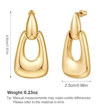 VEDAIM Large Geometric Drop Dangle Earrings for Women 18K Gold Long Waterdrop Link Dangle Earrings Trendy Jewelry