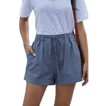 FEKOAFE Women's Casual Solid Drawstring Cotton Shorts