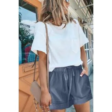 FEKOAFE Women's Casual Solid Drawstring Cotton Shorts