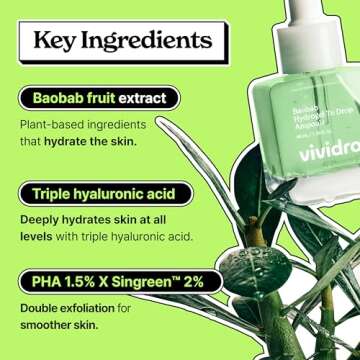vividraw Baobab Hydrogel to Drop Ampoule | Hydrating & Redness Reducing Face Serum with Hyaluronic Acid | Gentle PHA Exfoliation for Smooth Skin | Korean Skincare | CRUELTY-FREE (40ml, 1.35 fl. oz.)