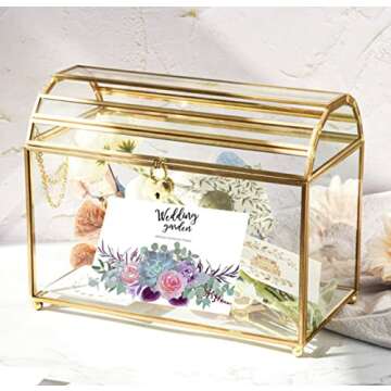 Utopz Arch-Design Golden Glass Card Box with Slot and Lock, Metal Clear Box for Bridal Wedding Baby Shower Reception Donation Raffle Ballot