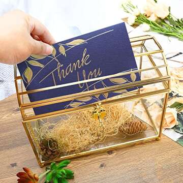 Utopz Arch-Design Golden Glass Card Box with Slot and Lock, Metal Clear Box for Bridal Wedding Baby Shower Reception Donation Raffle Ballot