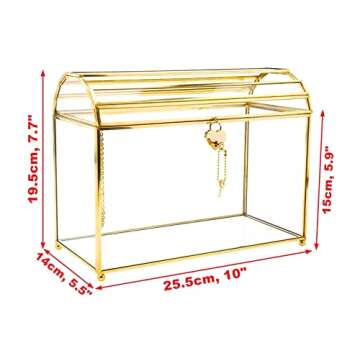 Utopz Arch-Design Golden Glass Card Box with Slot and Lock, Metal Clear Box for Bridal Wedding Baby Shower Reception Donation Raffle Ballot