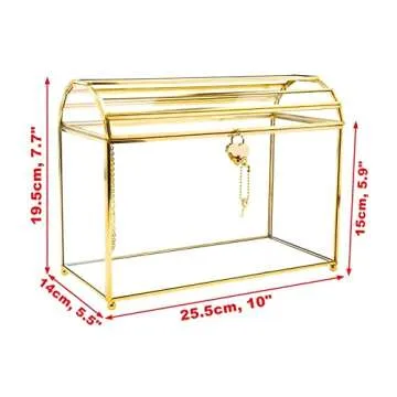 Utopz Arch-Design Golden Glass Card Box with Slot and Lock, Metal Clear Box for Bridal Wedding Baby Shower Reception Donation Raffle Ballot