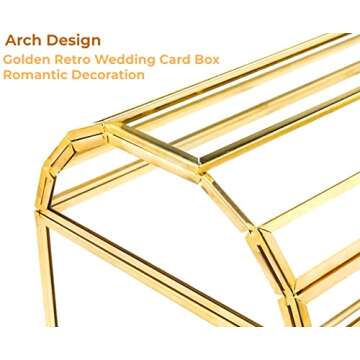 Utopz Arch-Design Golden Glass Card Box with Slot and Lock, Metal Clear Box for Bridal Wedding Baby Shower Reception Donation Raffle Ballot