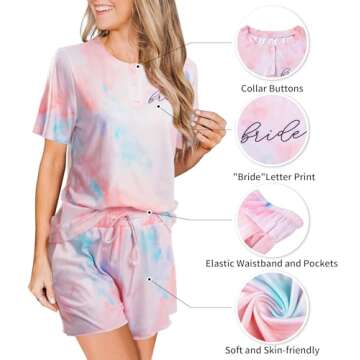 LOTUCY Bride Pajama Set Bachelorette Pjs Women Casual Tie Dye Pajama Bridal Party Pajamas Set Short Sleeve Sleepwear Pink