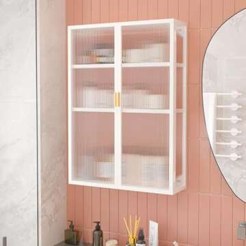 Gdrasuya10 Wall Mounted Kitchen Bathroom Storage Cabinet, White Cabinet Storage Organizer with Doors Metal Kitchen Rack Cabinet Shelf for Dining Room, Kitchen, Batnroom