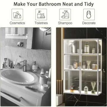 Gdrasuya10 Wall Mounted Kitchen Bathroom Storage Cabinet, White Cabinet Storage Organizer with Doors Metal Kitchen Rack Cabinet Shelf for Dining Room, Kitchen, Batnroom