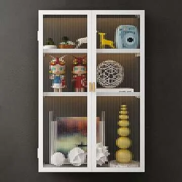 Gdrasuya10 Wall Mounted Kitchen Bathroom Storage Cabinet, White Cabinet Storage Organizer with Doors Metal Kitchen Rack Cabinet Shelf for Dining Room, Kitchen, Batnroom