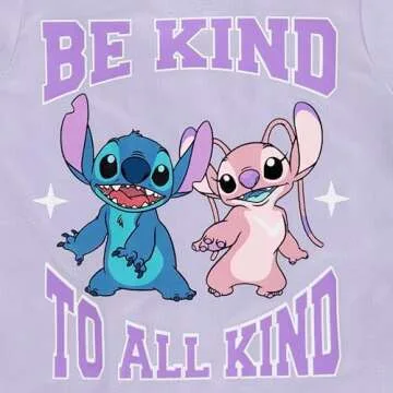 Disney Girls Baseball Jersey T-Shirt with Lilo & Stitch and Angel - Girls Sizes 4-16 Lavender