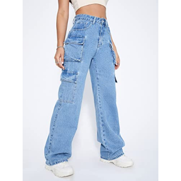 MakeMeChic High Waist Cargo Jeans for Trendy Comfort