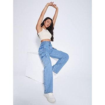 MakeMeChic High Waist Cargo Jeans for Trendy Comfort