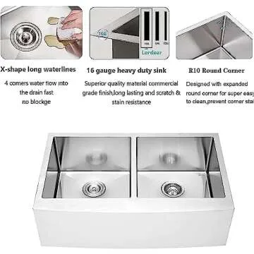 Lordear 36 Inch Stainless Steel Farmhouse Sink