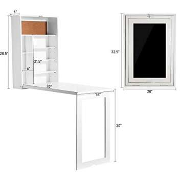 Timechee Wall Mounted Table, Fold Out Convertible Multi-Function Computer Desk, Wood Wall Hanging Writing Floating Desk with Large Storage Area for Home Office White